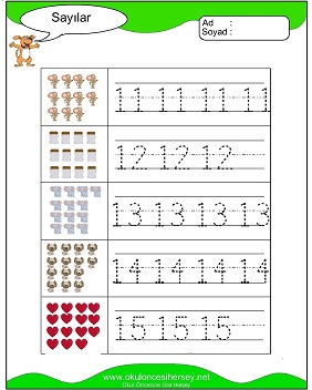 okul öncesi 1 sayısı çizgi çalışması